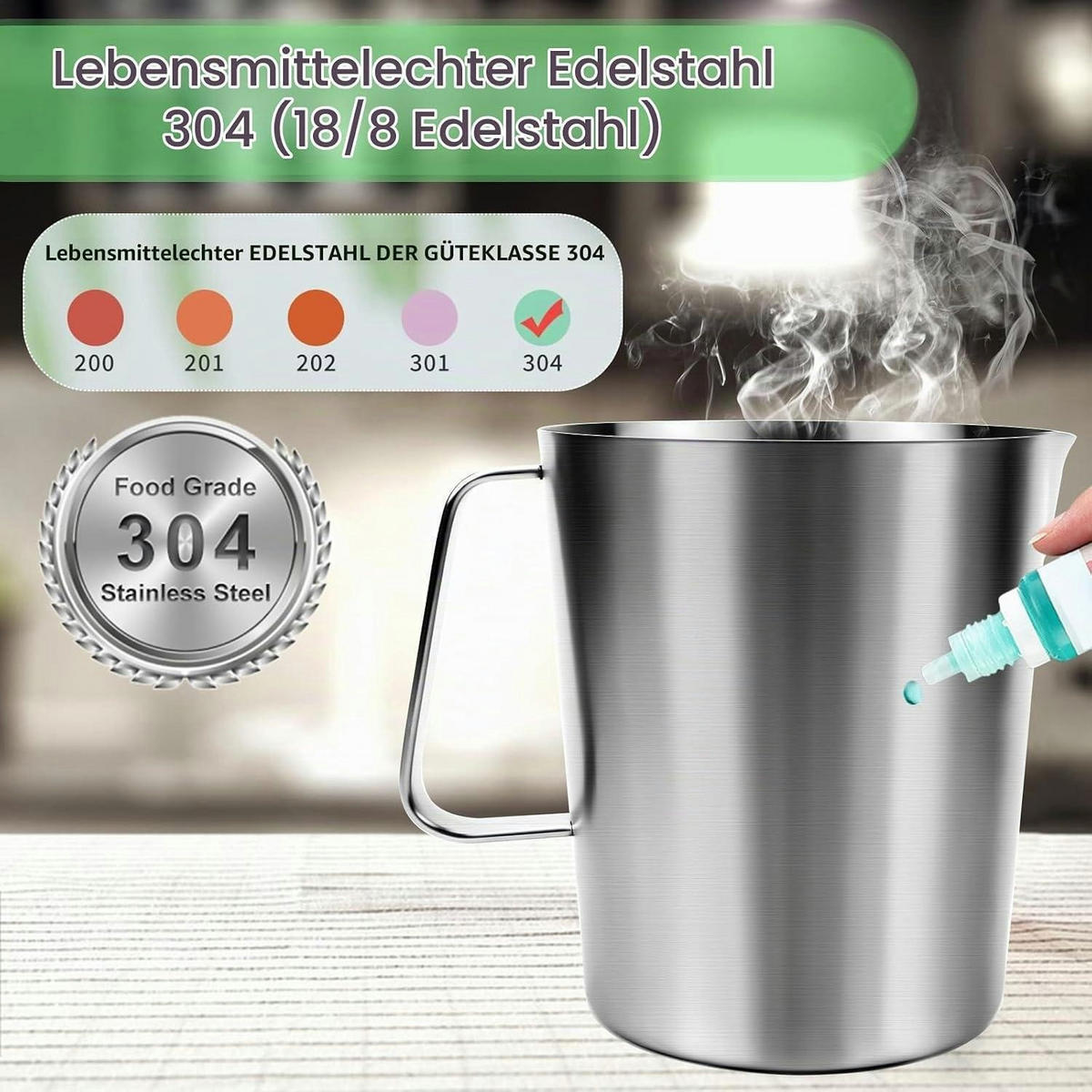 MESSBECHER 1L Edelstahl mit Skala - Silberfarben, Metall (1L)