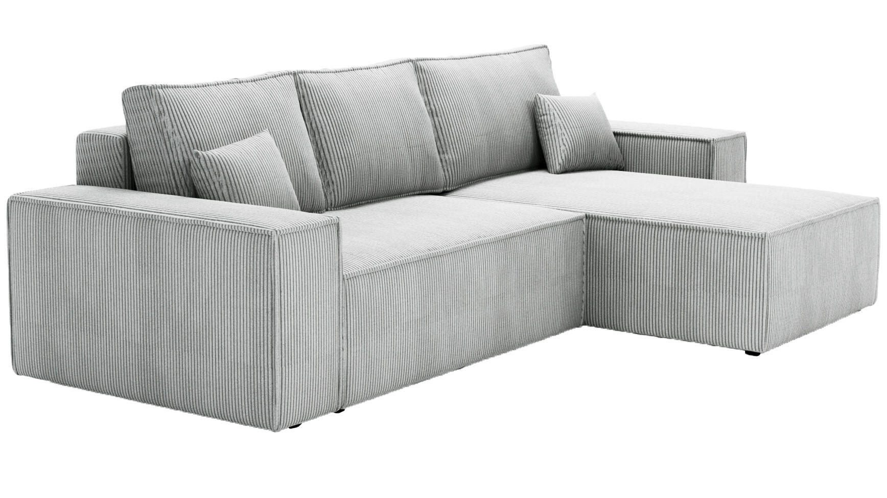 ECKSOFA Bergamo L mit Cordstoff, 280 cm, Schlaffunktion, Rechts - Hellgrau - Hellgrau, Holz (189/277cm) - Emporius