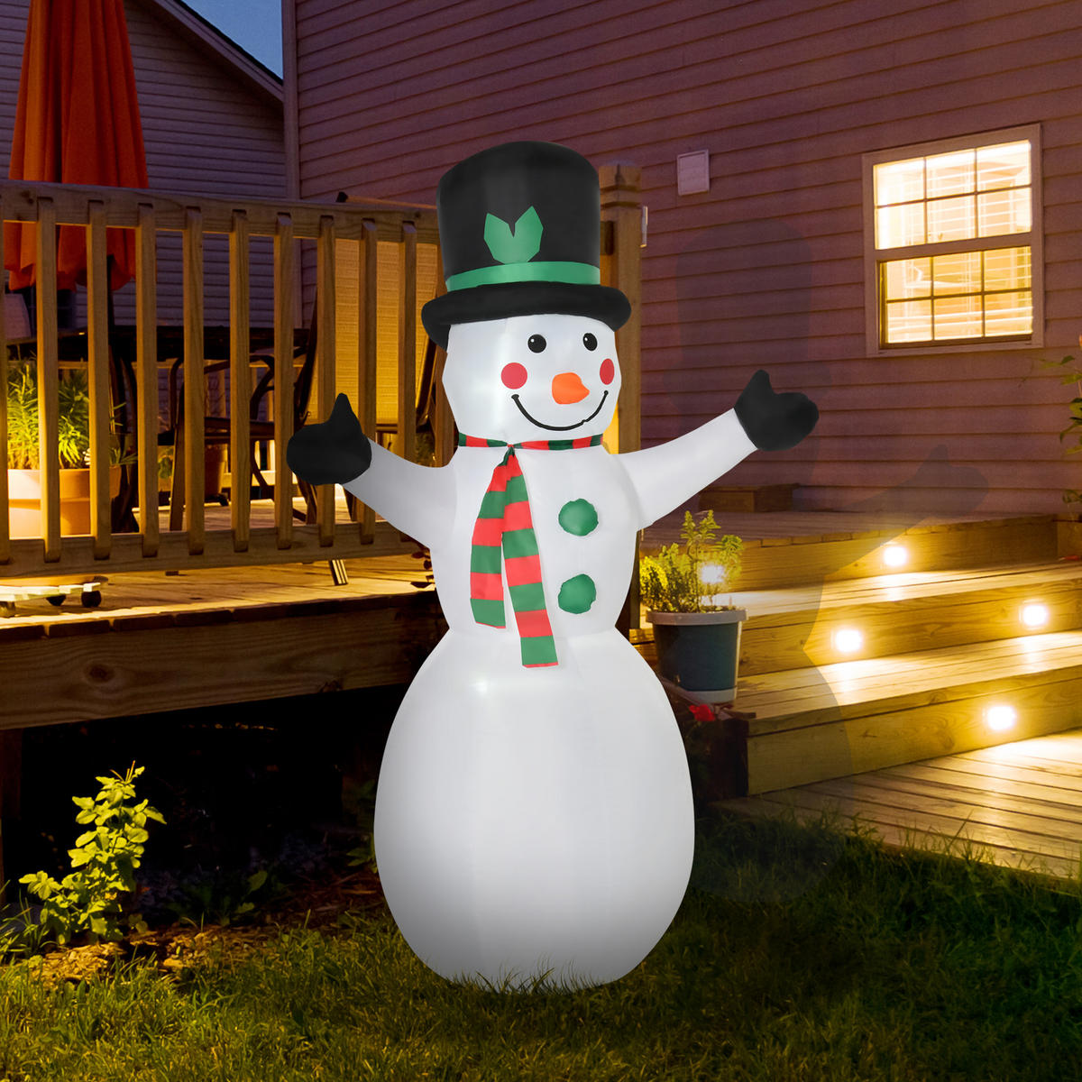 WEIHNACHTSSCHNEEMANN aufblasbarer Schneemann mit 2 Modulleuchten Weiß - Weiß, Kunststoff (72/193/130cm) - HOMCOM