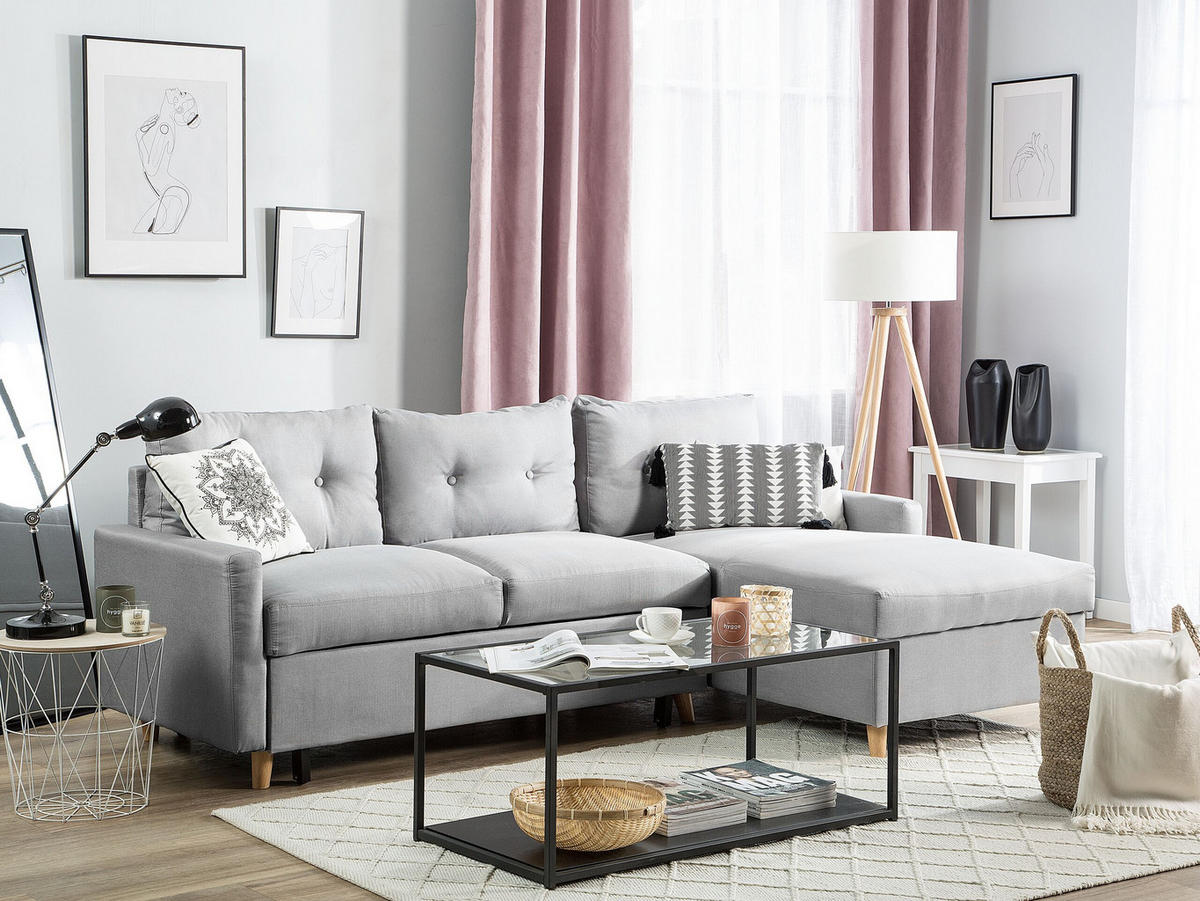ECKSOFA Polsterbezug Hellgrau rechtsseitig Flakk - Hellgrau, Textil (232/147cm) - Beliani