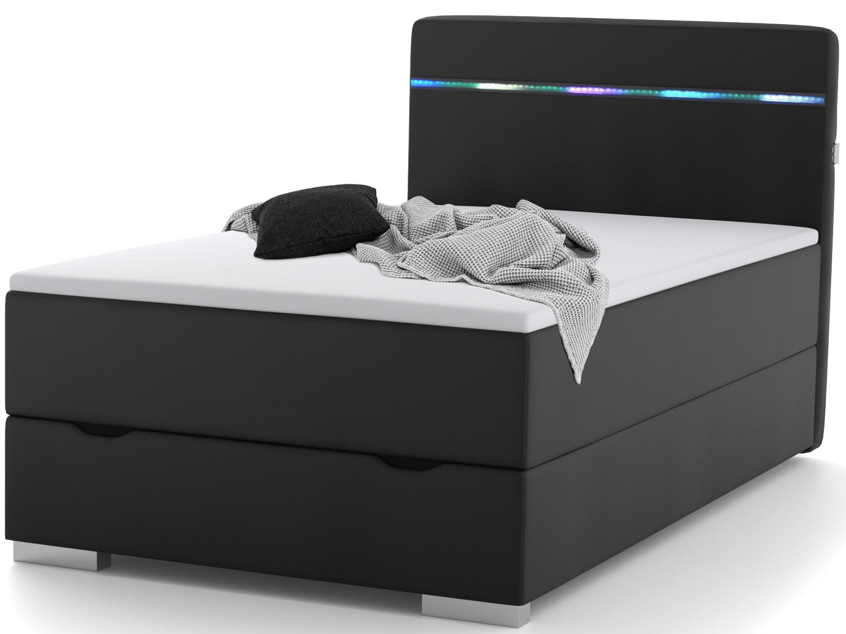 BOXBETT Monza schwarz 90/200 cm LED Kunstleder - Schwarz, Textil (90/200cm) - wonello