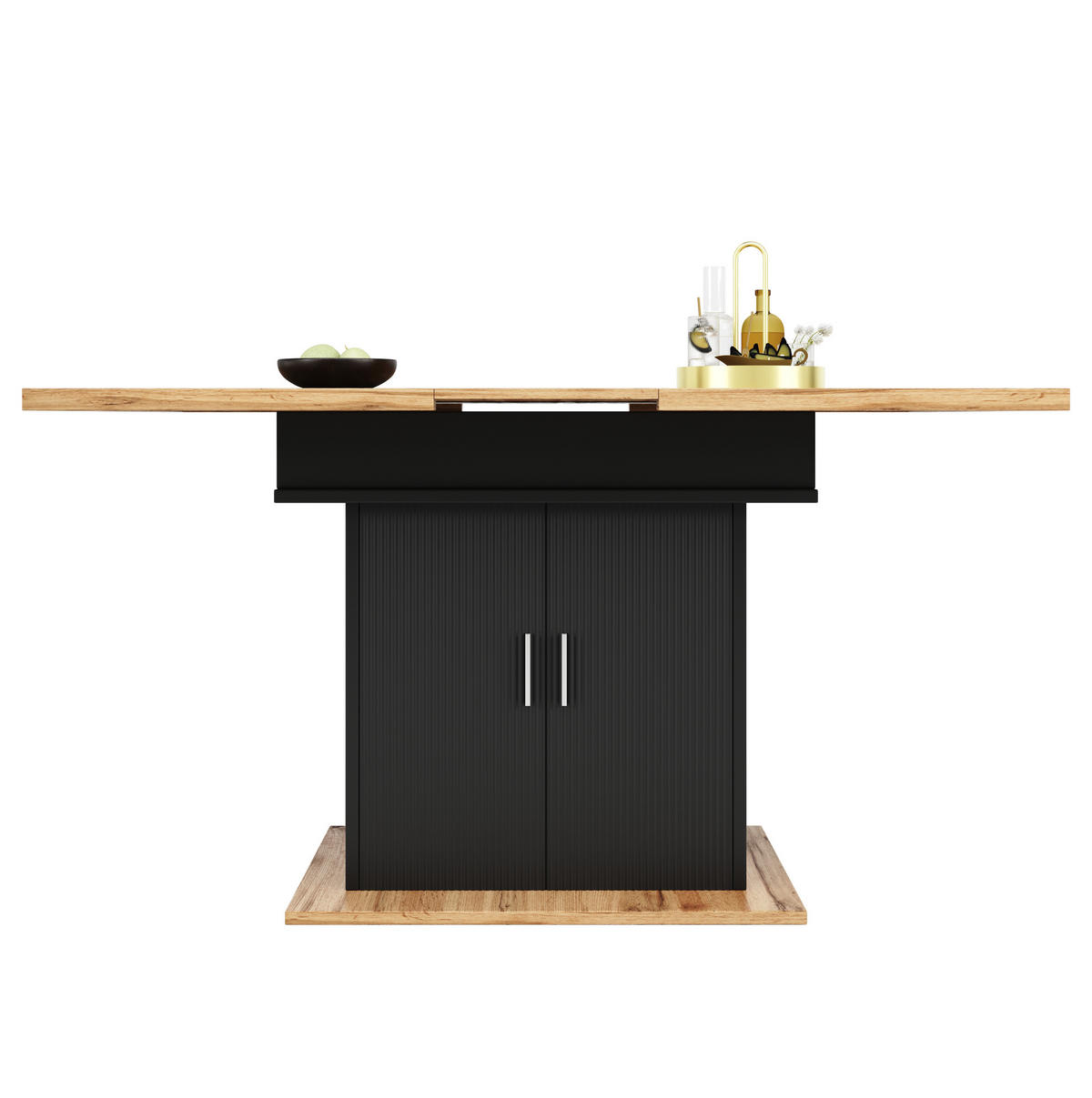 ESSTISCH 110-140/70/76 cm in Schwarz aus MDF mit Stauraum und ausziehbarer Platte - Schwarz, Holzwerkstoff (140/70/76cm) - Flora Grace