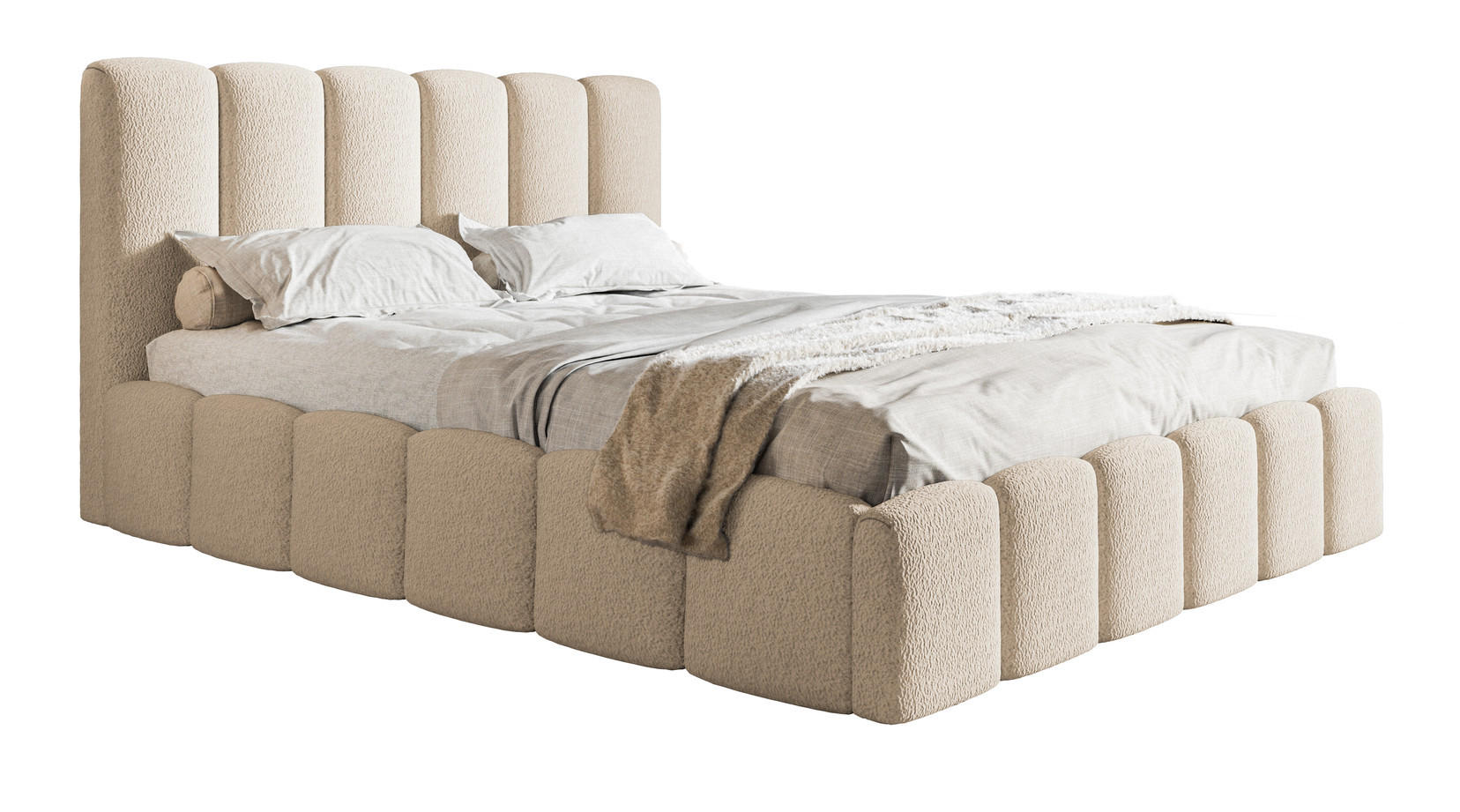 POLSTERBETT 180x200 Palermo mit Bettkasten, Lattenrost, Boucle, Beige - Beige, Holz/Textil (180/200cm) - Emporius