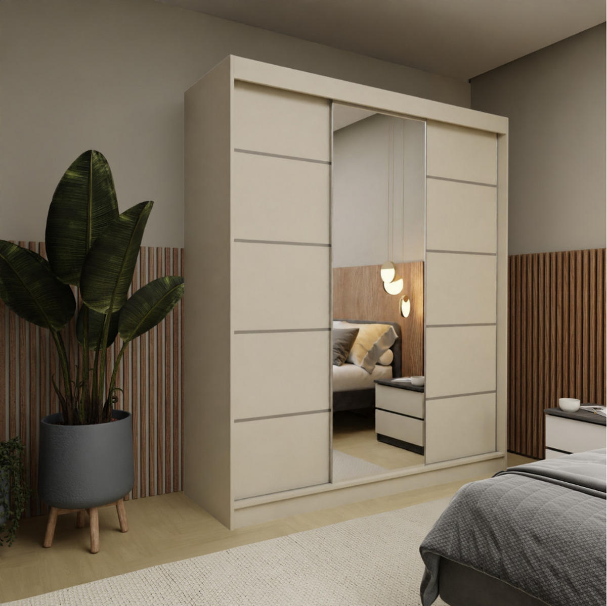 SCHWEBETÜRENSCHRANK Samantha 180 cm mit Spiegel, 3-türig, kaschmir - Kaschmir, Kunststoff (180/216/61cm) - Margaret Hadas24