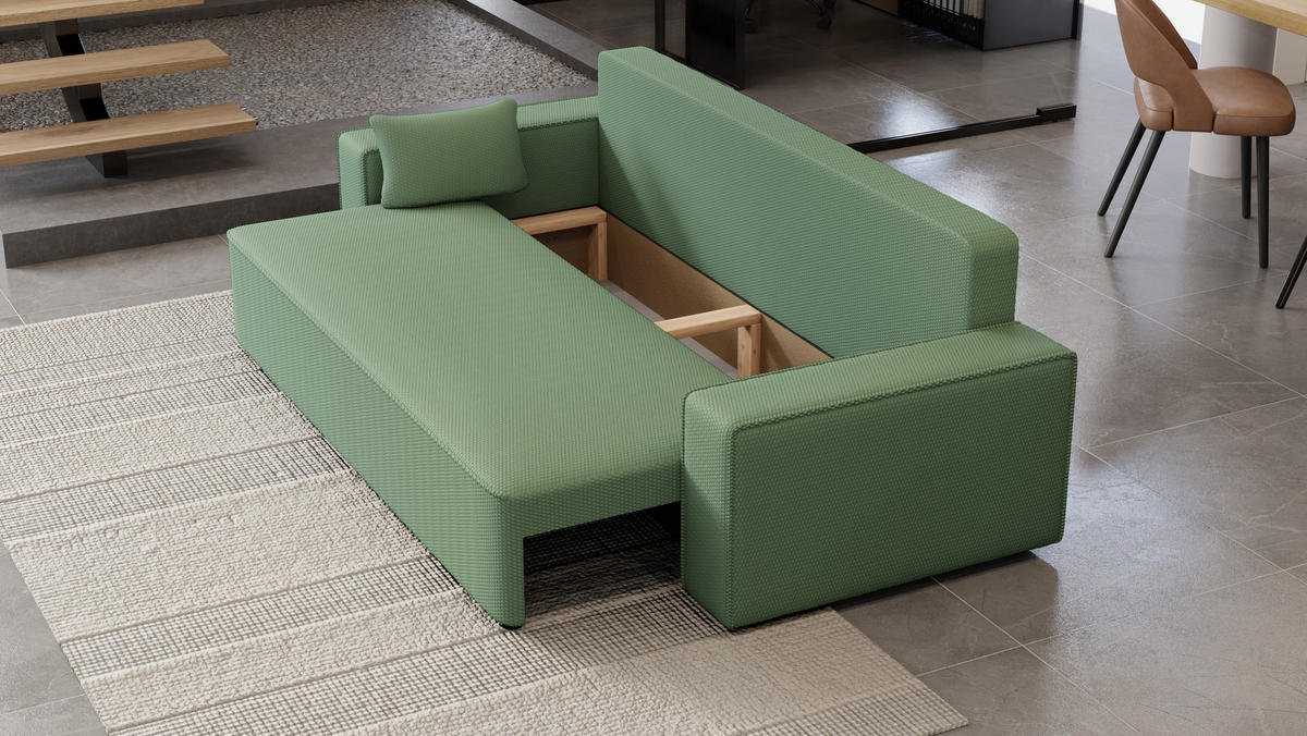 SOFA Vens mit Bettkasten und Schlaffunktion, Cordstoff - Mintgrün, Holzwerkstoff (242/85/95cm)