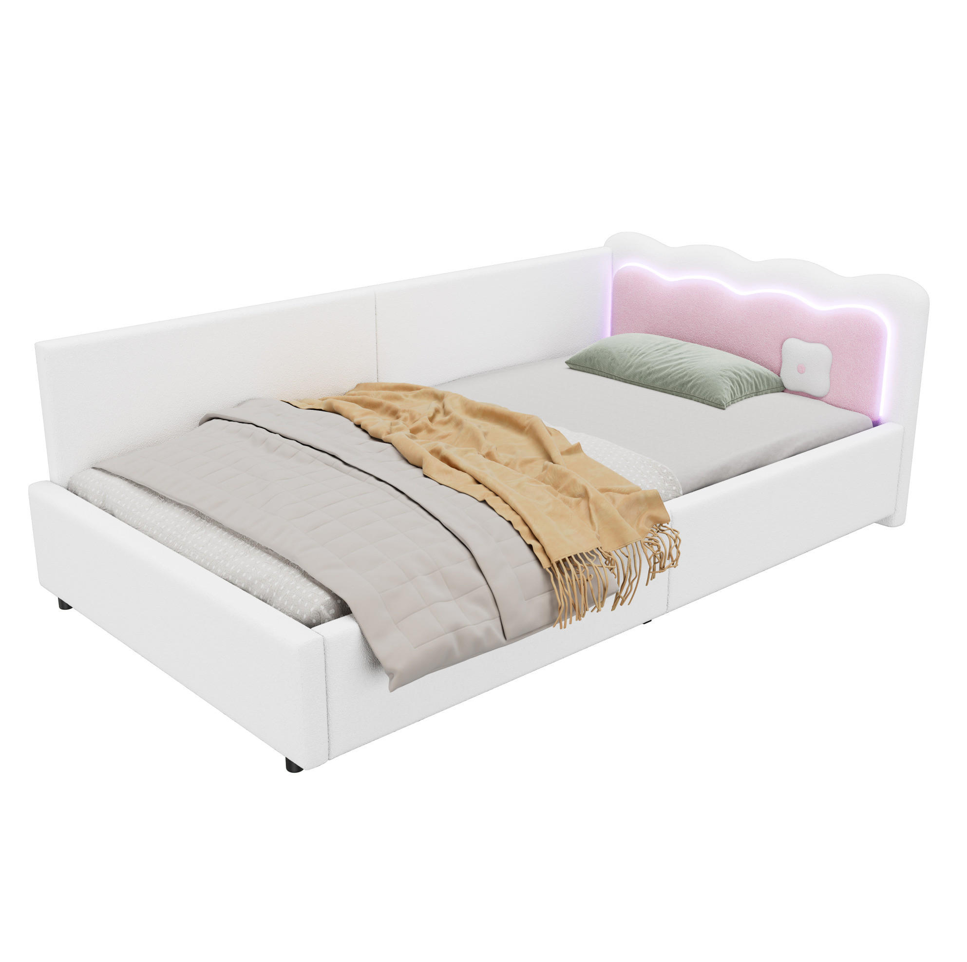 POLSTERBETT mit LED-Beleuchtung 90/200 cm in Weiß mit gepolstertem Kopfteil - Weiß, Textil (90/200cm) - BEAOK