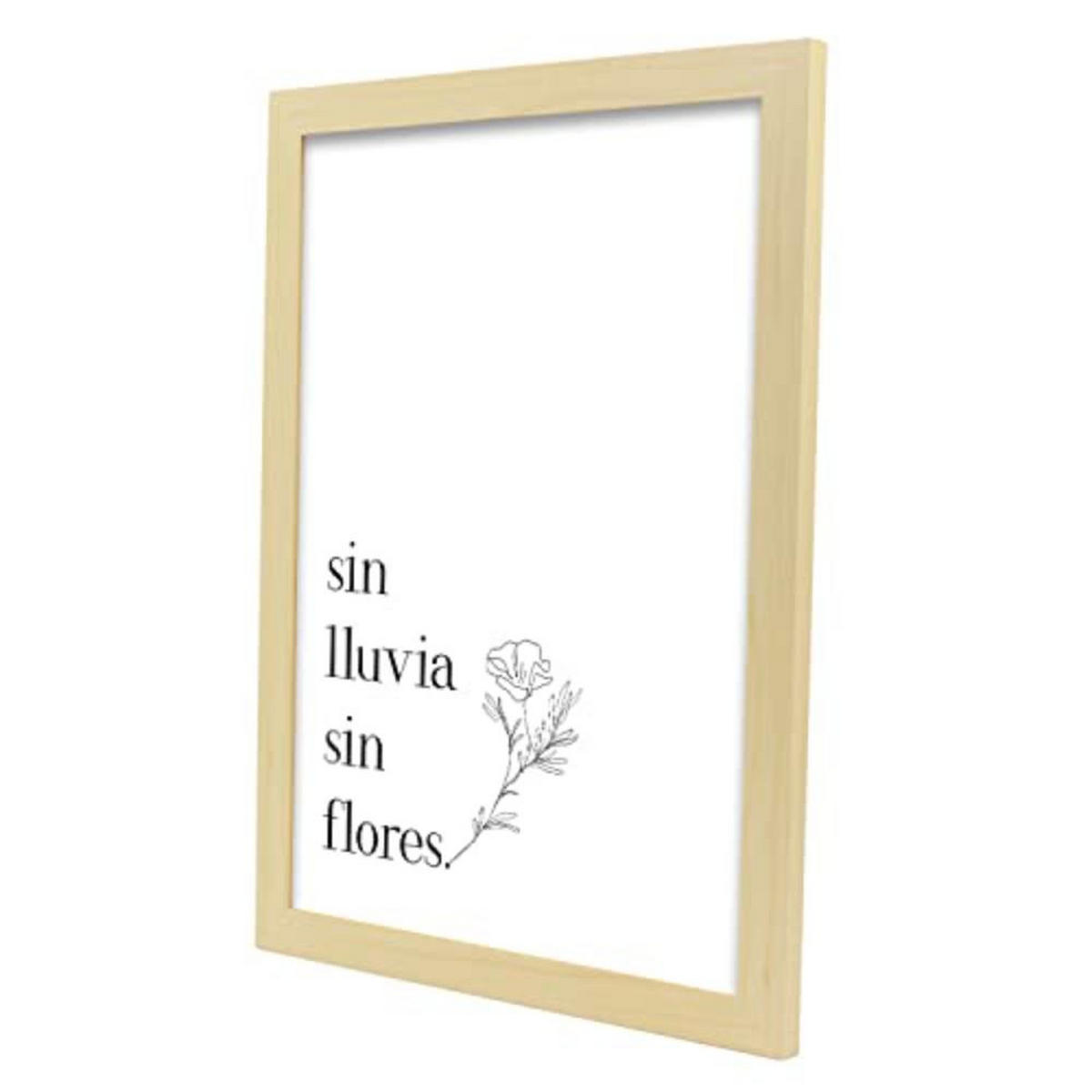 POSTER Set mit 4 Glücklich TypografieStil A3 Rahmen aus hellem Holz - Beige, Papier (29.7/3cm) - Nacnic