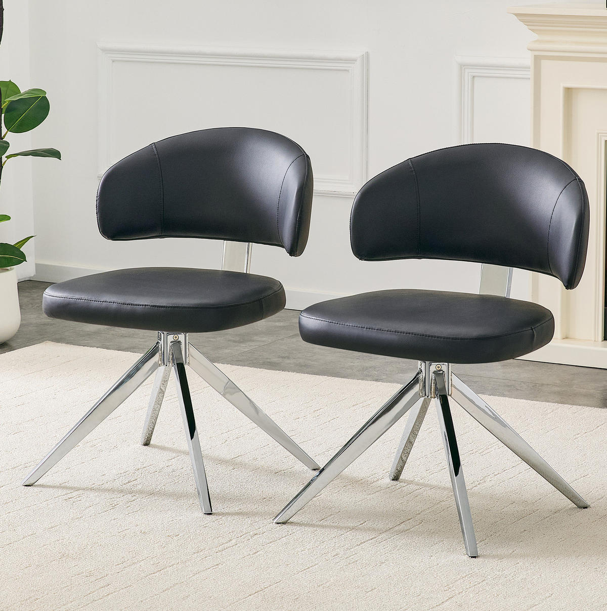 DREHSTUHL 360° drehbar mit Metallgestell PU Black - Schwarz, Metall (50.5/77/54.51cm) - Meubliv