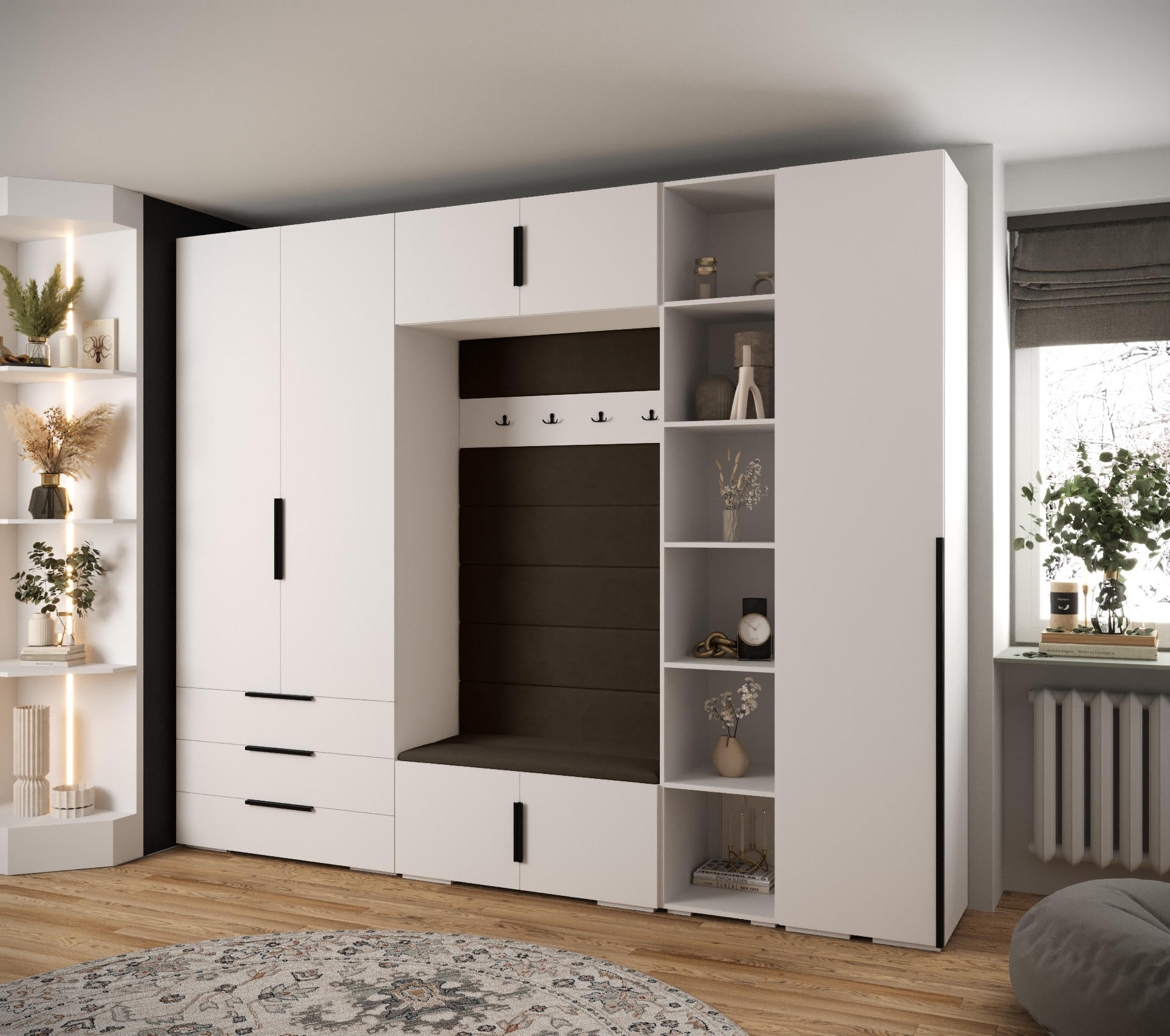 GARDEROBEN-SET 236,7/290/47 - Schwarz/Weiß, Holz/Kunststoff (290/236.7/47cm) - Abiks Möbel