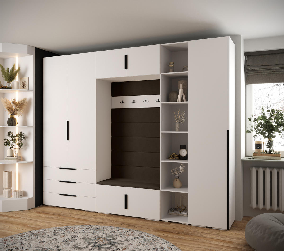 GARDEROBEN-SET 236,7/290/47 - Schwarz/Weiß, Holz/Kunststoff (290/236.7/47cm) - Abiks Möbel