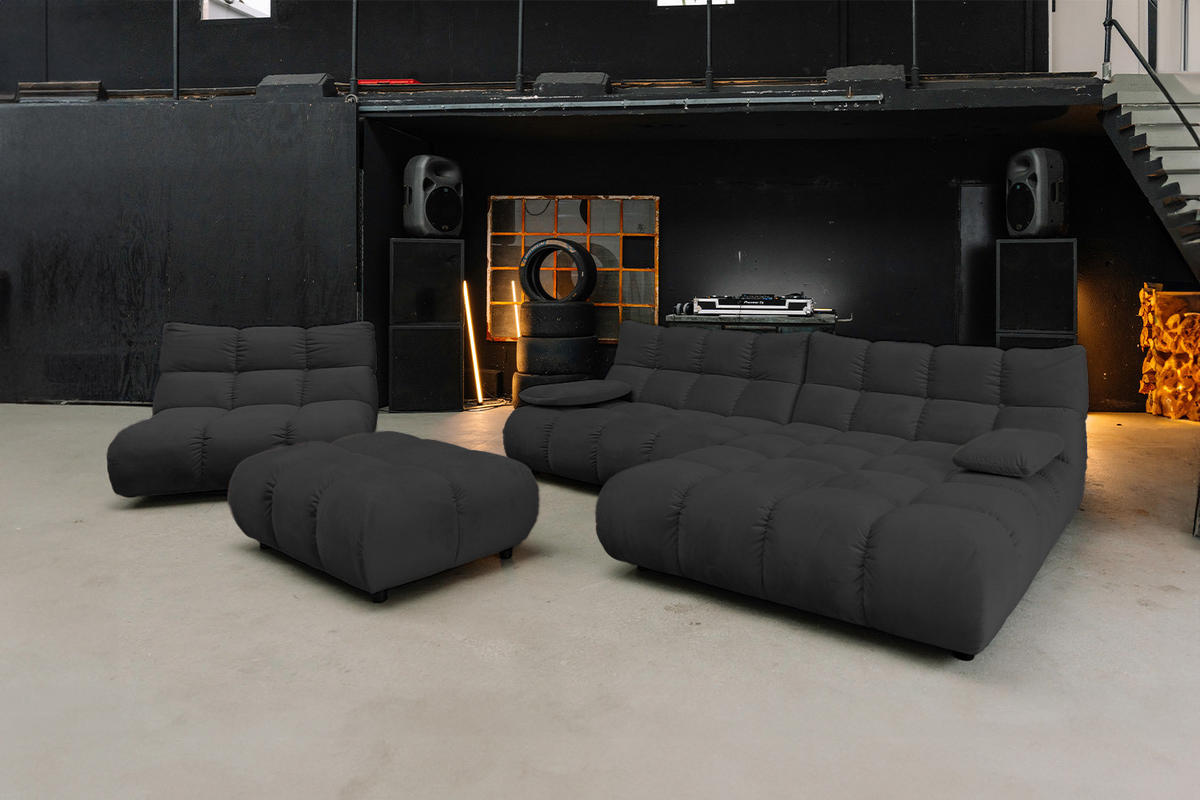 SITZGRUPPE VIVIEN 3ER SET Schwarz Velvet - Schwarz, Kunststoff/Textil (510/85/359cm) - KAWOLA