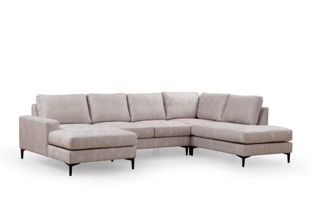 WOHNLANDSCHAFT mit großzügiger Sitzfläche für die ganze Familie - Beige/Schwarz, Holzwerkstoff/Kunststoff (200/90/314cm) - myHomelando