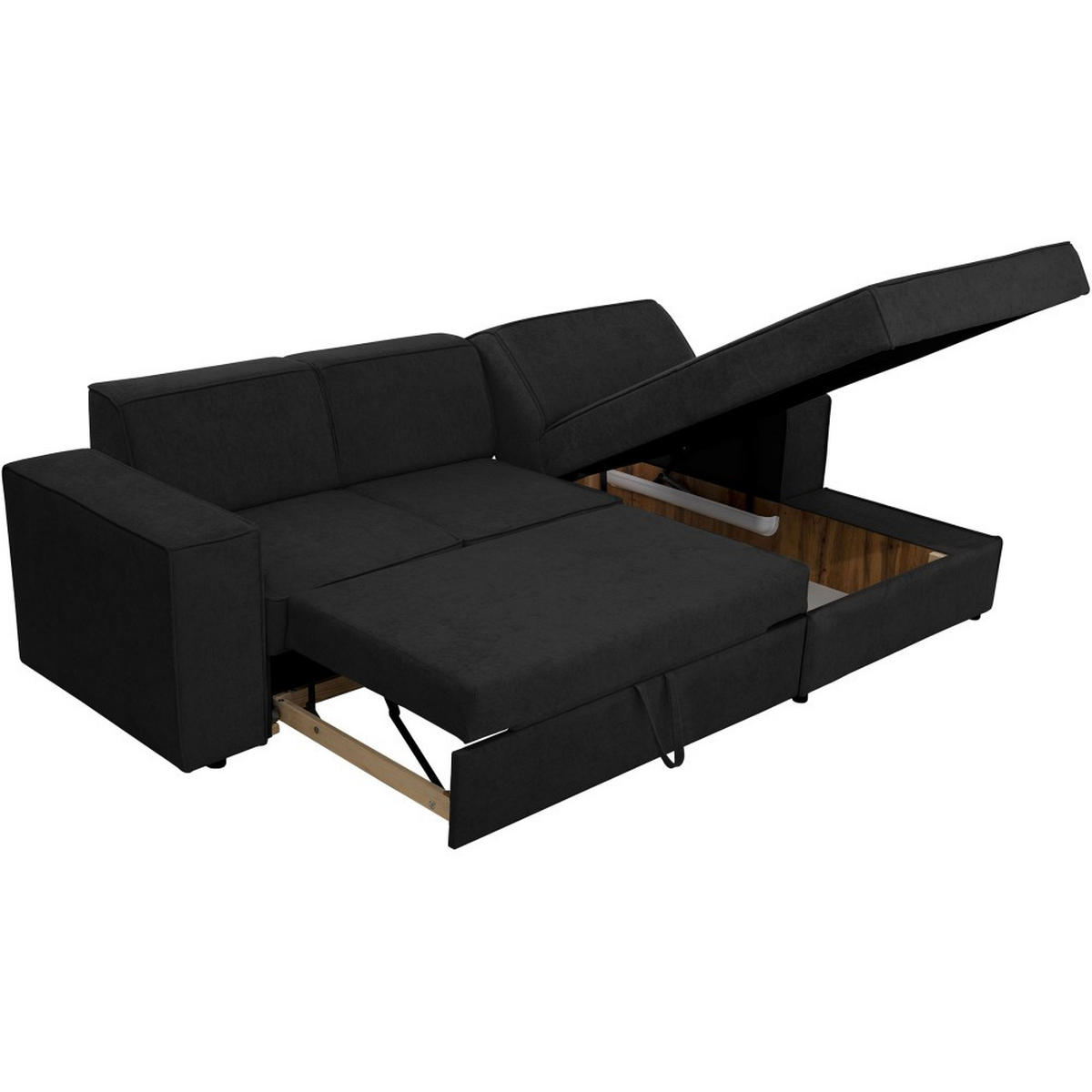 ECKSCHLAFSOFA mit Schlaffunktion Pedro L schwarz rechts - Schwarz, Kunststoff/Textil (267/160cm) - Beautysofa