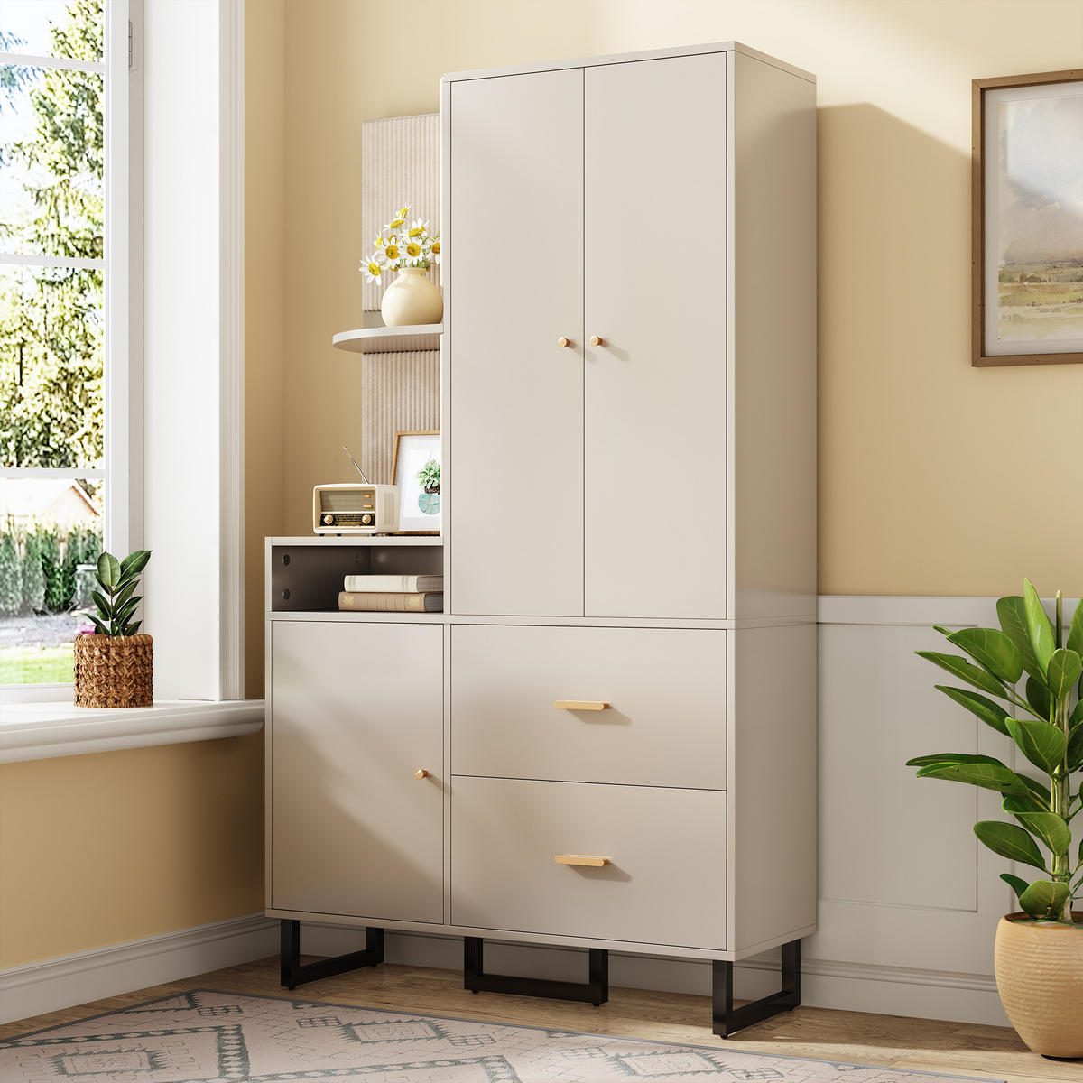 GARDEROBE 110x186cm gepolstert Schuhschrank Flur modern - Beige, Holzwerkstoff (38/186/110cm) - FLIEKS