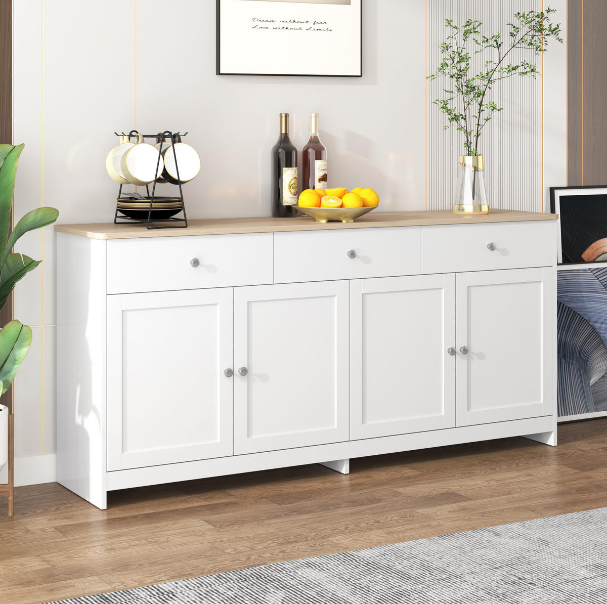 KOMMODE aus MDF 160x37x75cm in Weiß mit 3 Schubladen - Weiß, Holzwerkstoff (160/75/37cm) - Modfu
