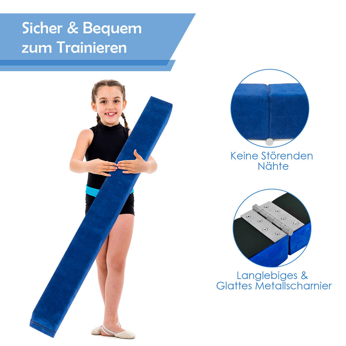 GYMNASTIKBALKEN klappbarer 210 cm Blau - Blau, Holz (10/210cm) - COSTWAY