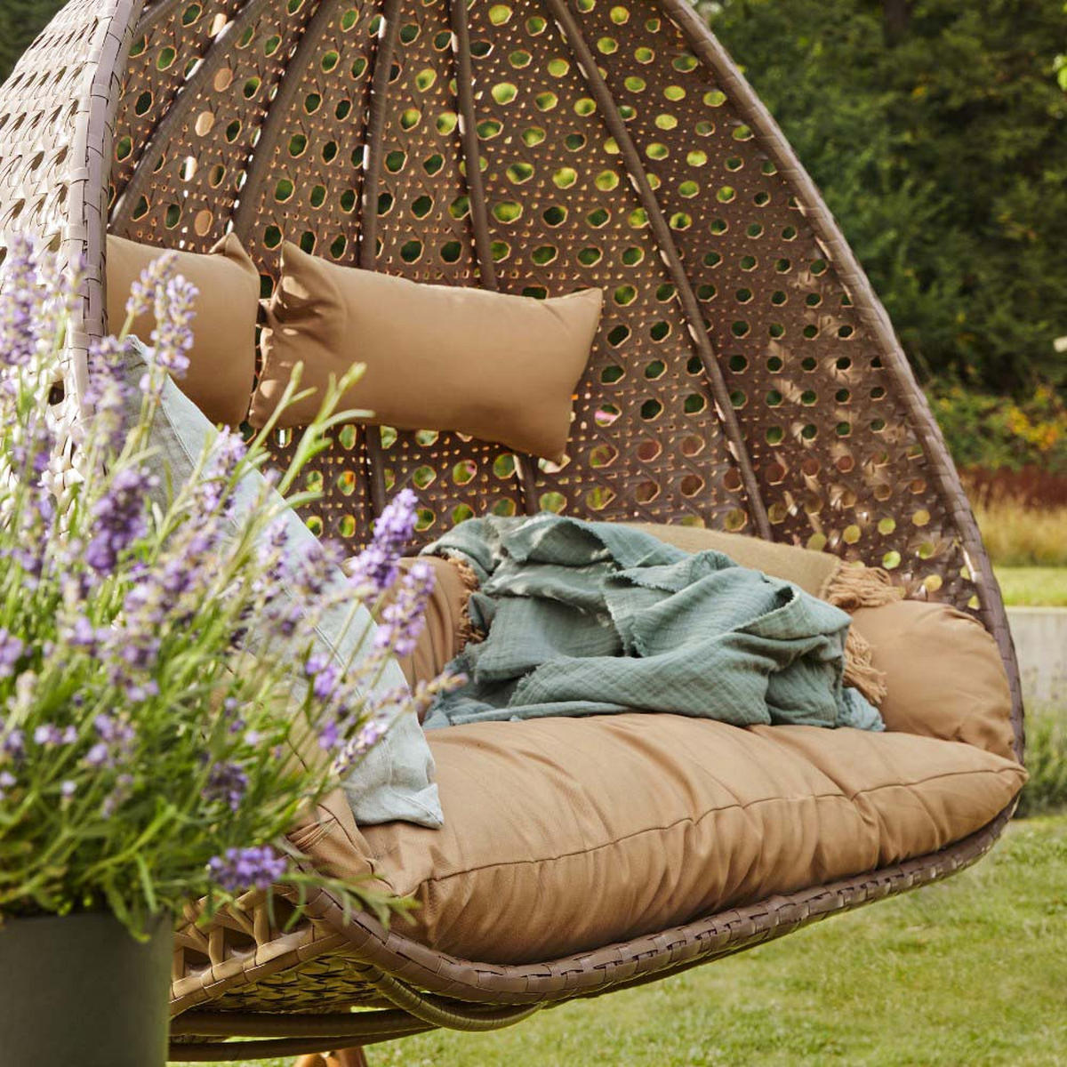 HÄNGESESSEL TWIN - Braun, Mit Regenabdeckung - Braun, Kunststoff (145/126/74cm) - Home Deluxe