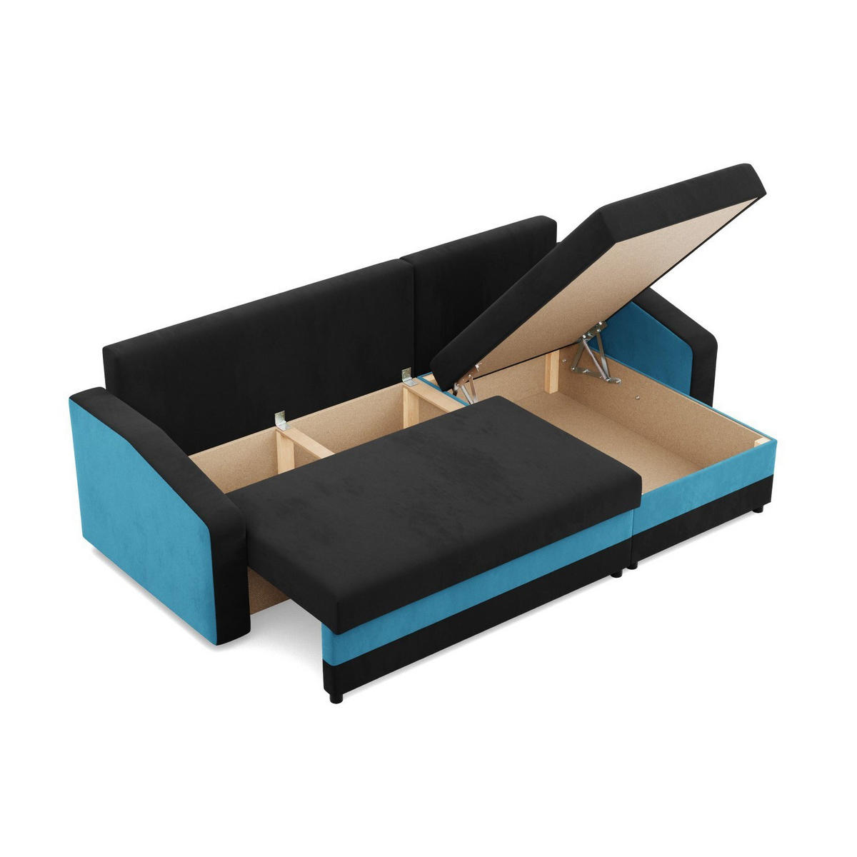 ECKSOFA MIT SCHLAFFUNKTION ORION, Schwarz + Blau - Blau/Schwarz, Textil (231/140cm)