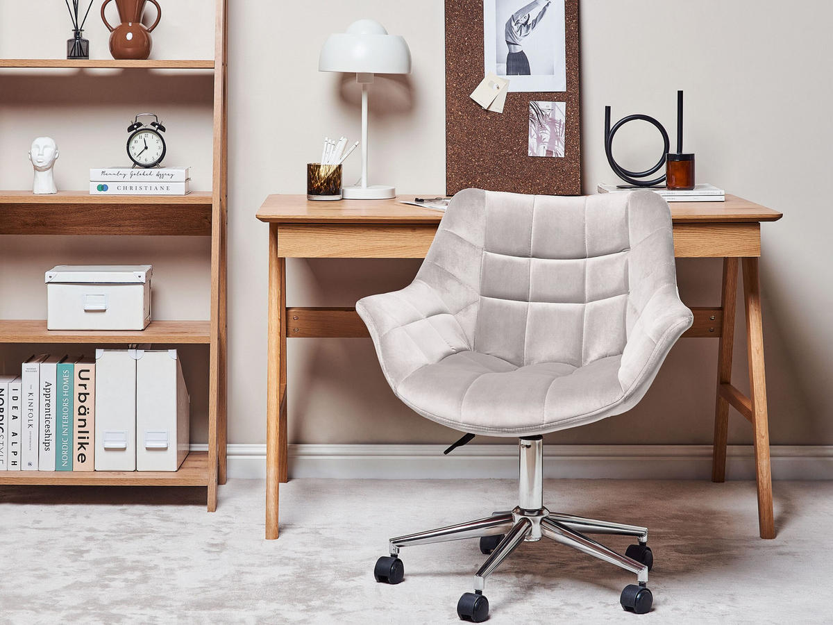 BÜROSTUHL Samtstoff Grau Labelle - Grau, Textil/Metall (62/83/62cm) - Beliani