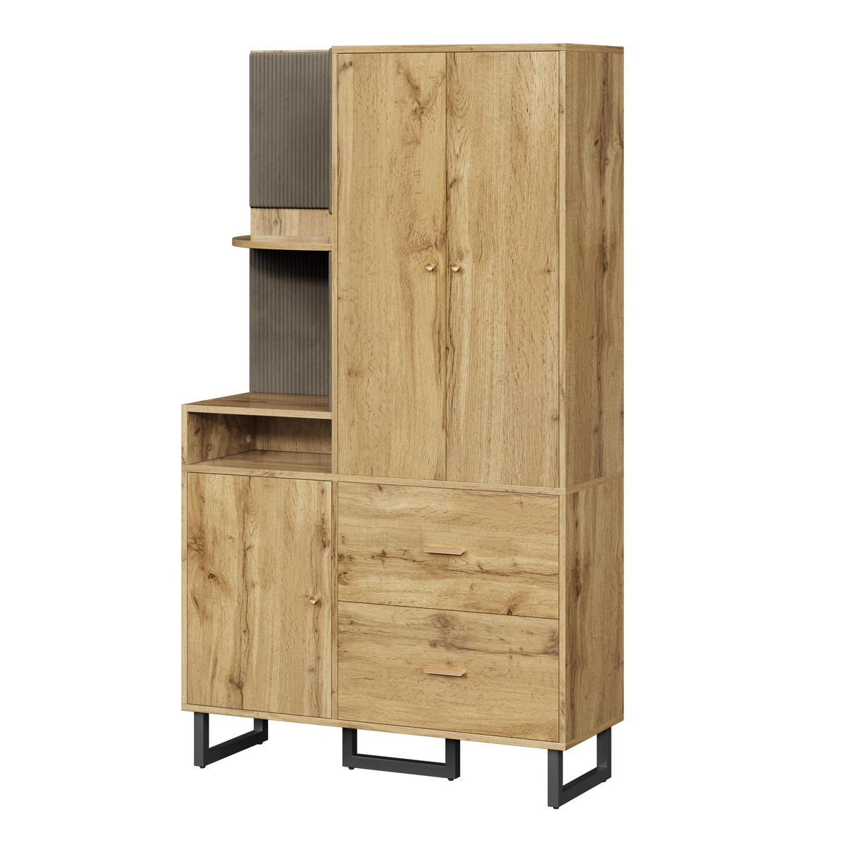 KOMPAKTGARDEROBE 110/38/186 cm aus MDF mit gepolsterten Paneelen Schwarz/Naturfarben - Naturfarben, Holzwerkstoff (110/186/38cm) - Modenvie