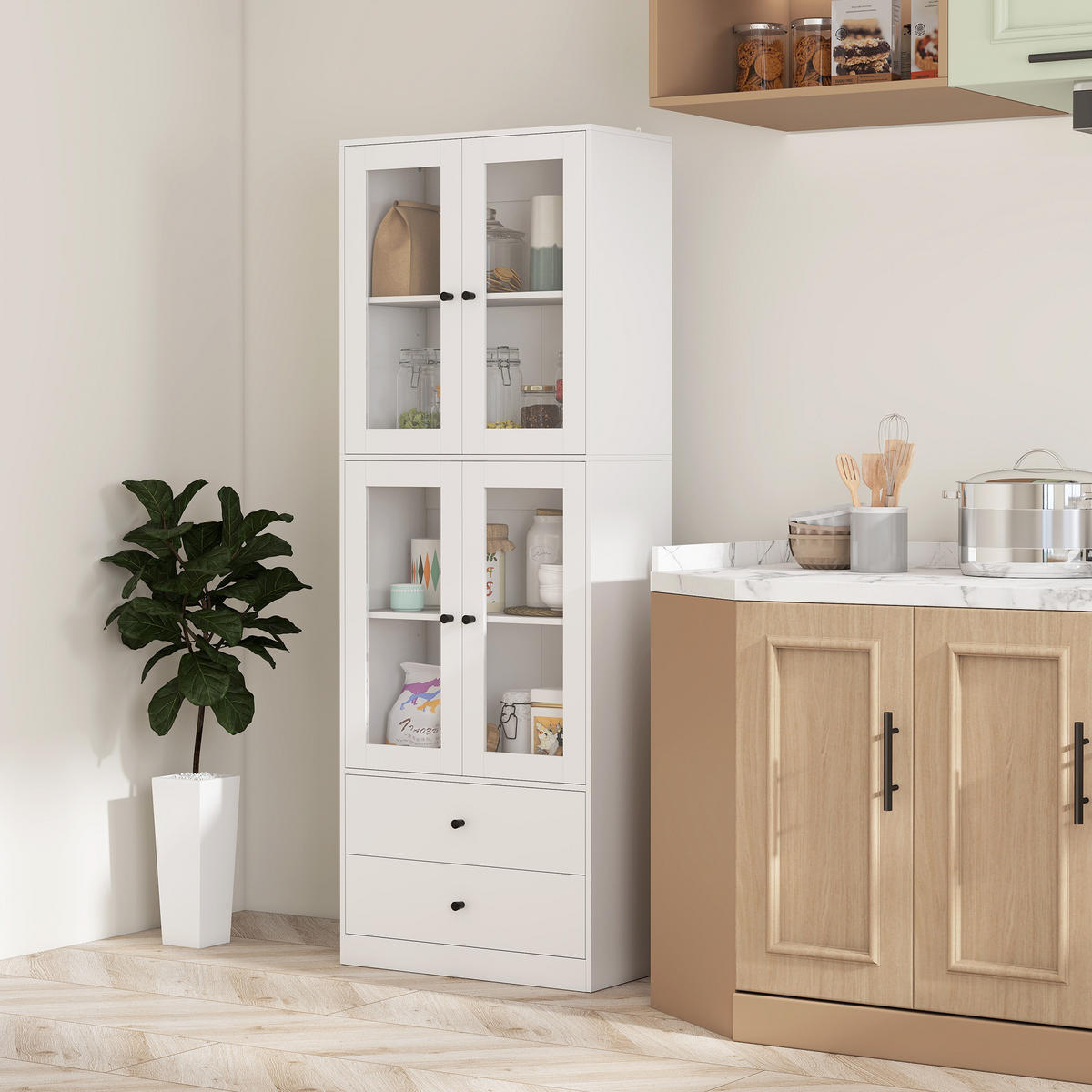 KÜCHENSCHRANK, Hochschrank mit Schublade, verstellbaren Einlegeböden Weiß - Weiß, Holzwerkstoff (30/170/59cm) - HOMCOM