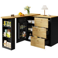 BARTISCH 138-204/39/104 cm in Schwarz mit Stauraum und drehbarer Ausziehfunktion - Schwarz, Holzwerkstoff (39/204/104cm) - BEAOK