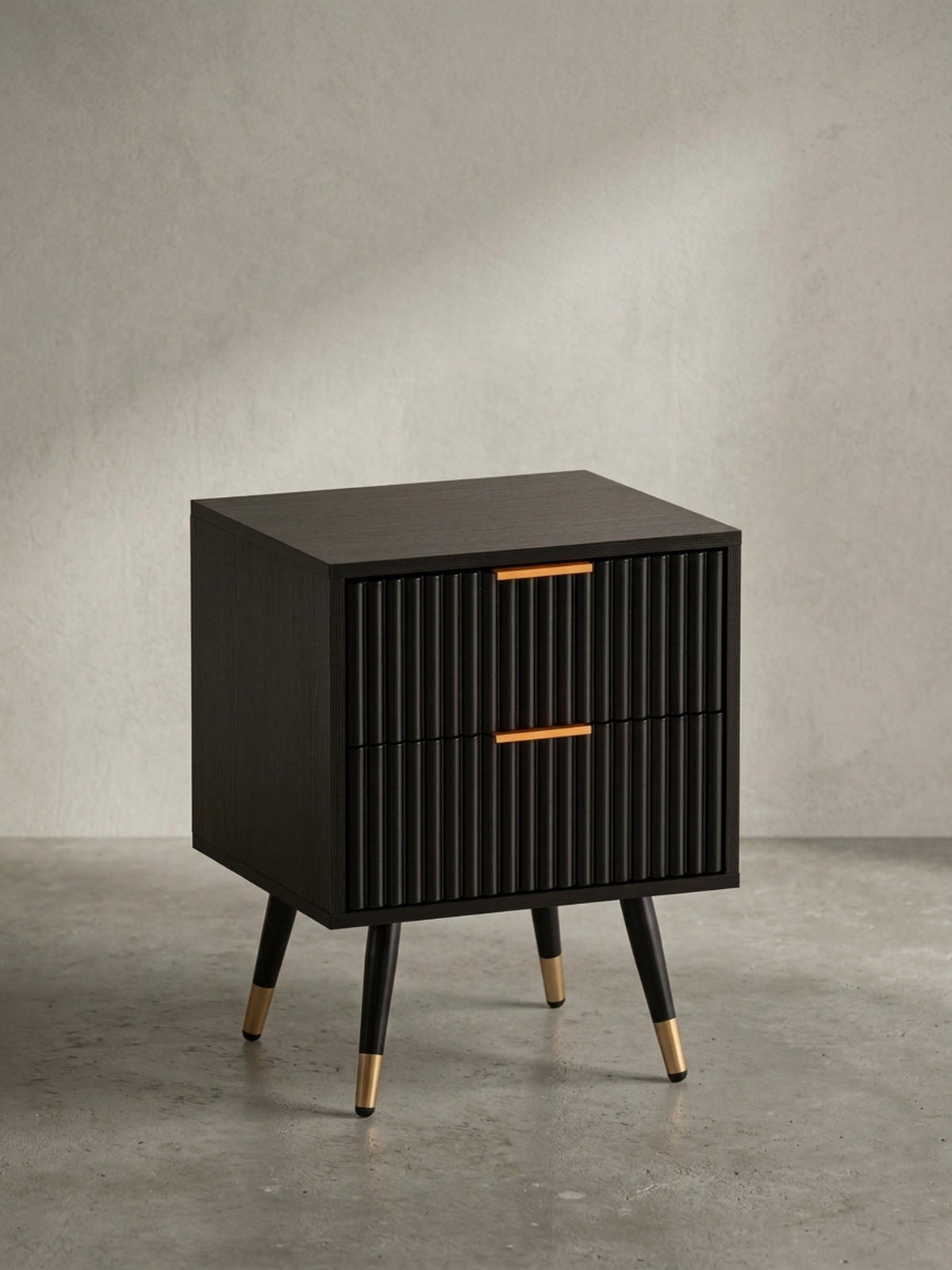 NACHTTISCH – Schwarz/Eiche-Dekor, 43,5x39x56 cm, mit Schubladen, modern - Goldfarben/Schwarz, Holzwerkstoff/Metall (44/56/39cm) - KADIMA DESIGN