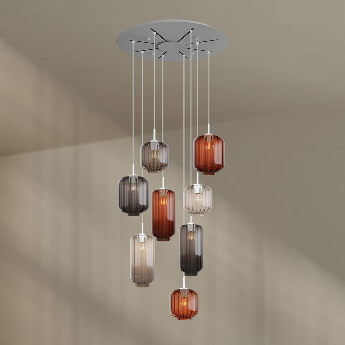 GALERIELEUCHTE Velo 8-flammig Mehrfarbig Ø 18/20/25cm - Multicolor/Weiß, Glas (25/25/27cm) - s.luce