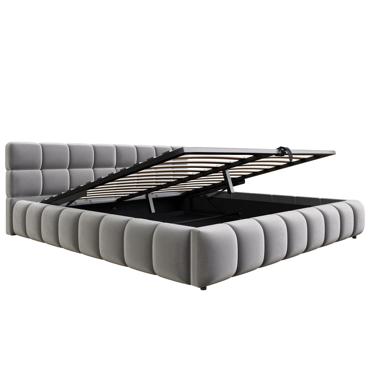POLSTERBETT 180/200 cm in Grau Samt mit Bettkasten und LED - Grau, Holzwerkstoff/Textil (180/200cm) - STILVORA