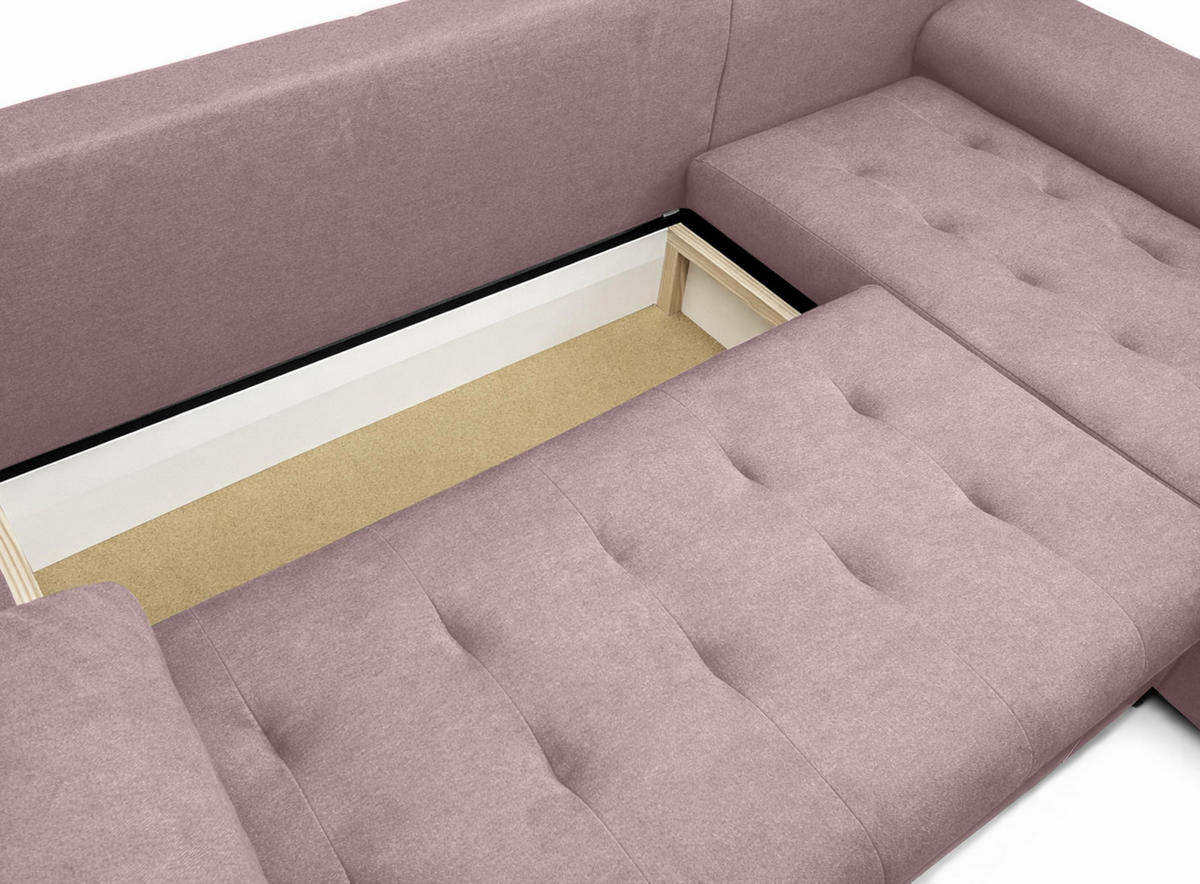 ECKSOFA L Form Manisa Rosa 234/145/83 cm Rechts mit Schlaffunktion - Silberfarben/Rosa, Kunststoff/Textil (234/145cm) - AX Living