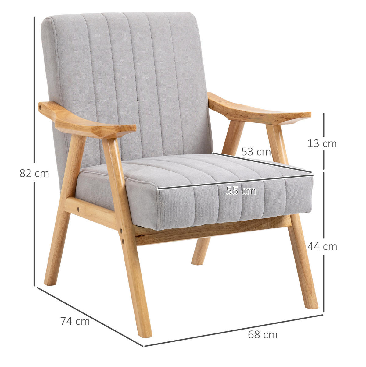 POLSTERSESSEL 68/74/82 cm in Hellgrau mit Samtoptik und Holzgestell - Hellgrau, Textil (74/82/68cm) - BEAOK