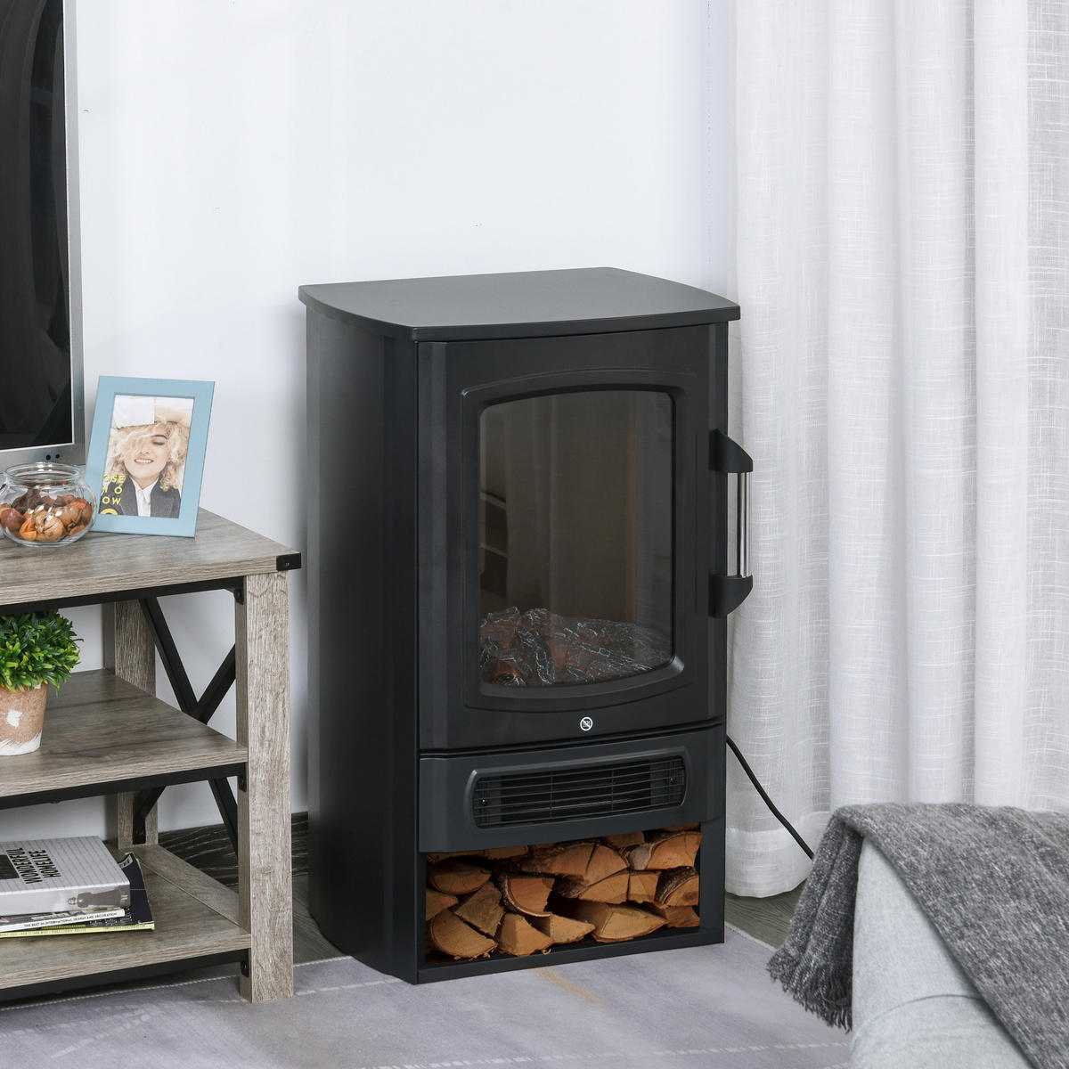 ELEKTROKAMIN 1000 W/2000 W mit Flammeneffekt Thermostat 20–25 qm Schwarz - Schwarz, Metall (5/32/44cm) - HOMCOM
