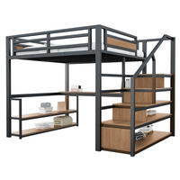 HOCHBETT 140/200 cm Schwarz aus Metall und MDF mit Regalen und Tisch - Schwarz, Metall (140/200cm) - OKMYHOME
