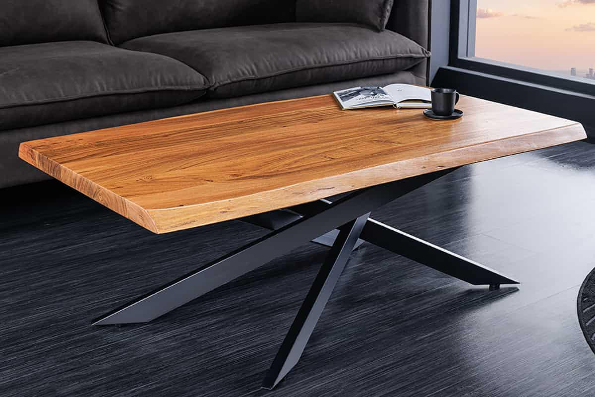 COUCHTISCH MAMMUT Akazie rechteckig Braun|Natur 110cm - Goldfarben/Braun, Holz/Metall (61/110/42cm) - riess-ambiente