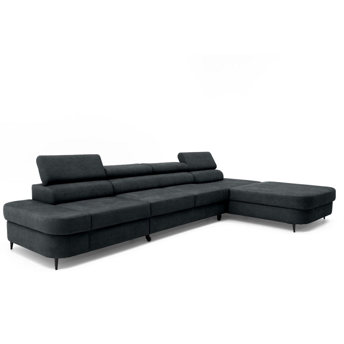 ECKSOFA JAZZ MAXI Rechts mit Schlaffunktion 125x195 Velours Schwarz - Schwarz, Holz/Textil (203/350cm) - Muffo