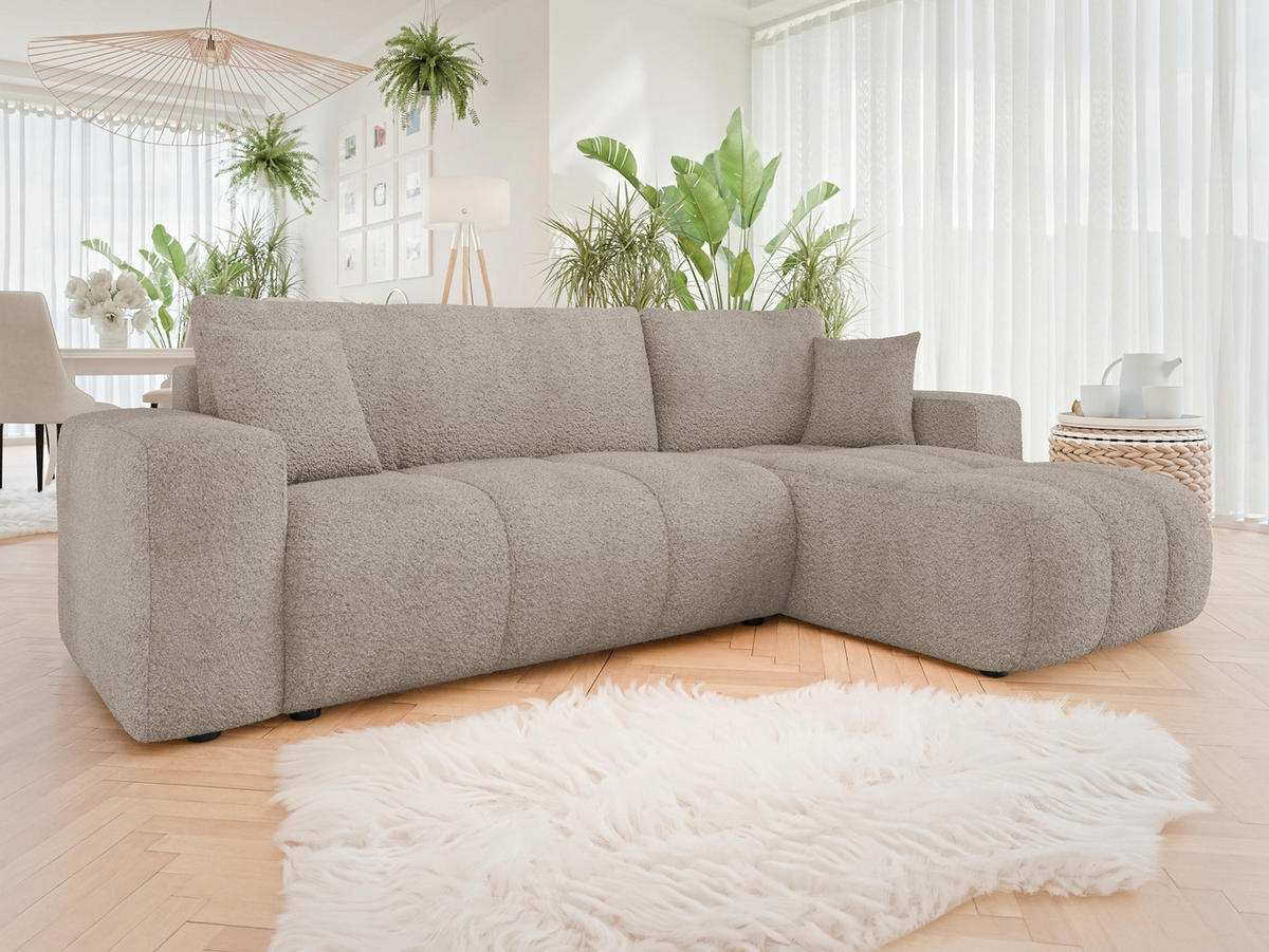 ECKSOFA Furyn Boucle - Schwarz/Braun, Holzwerkstoff/Kunststoff (244/145cm) - MIRJAN24