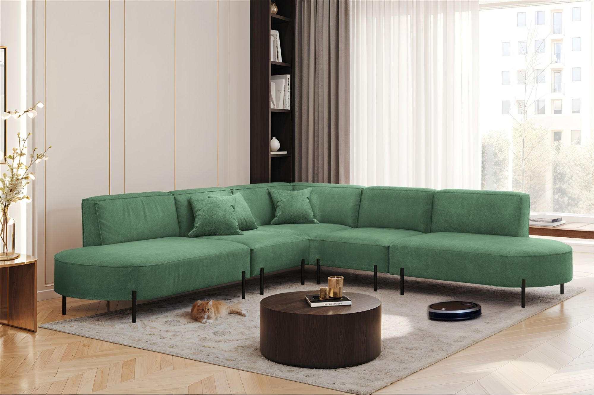 ECKSOFA Valencia - Grün, Holzwerkstoff/Textil (303/303cm) - Fun Möbel