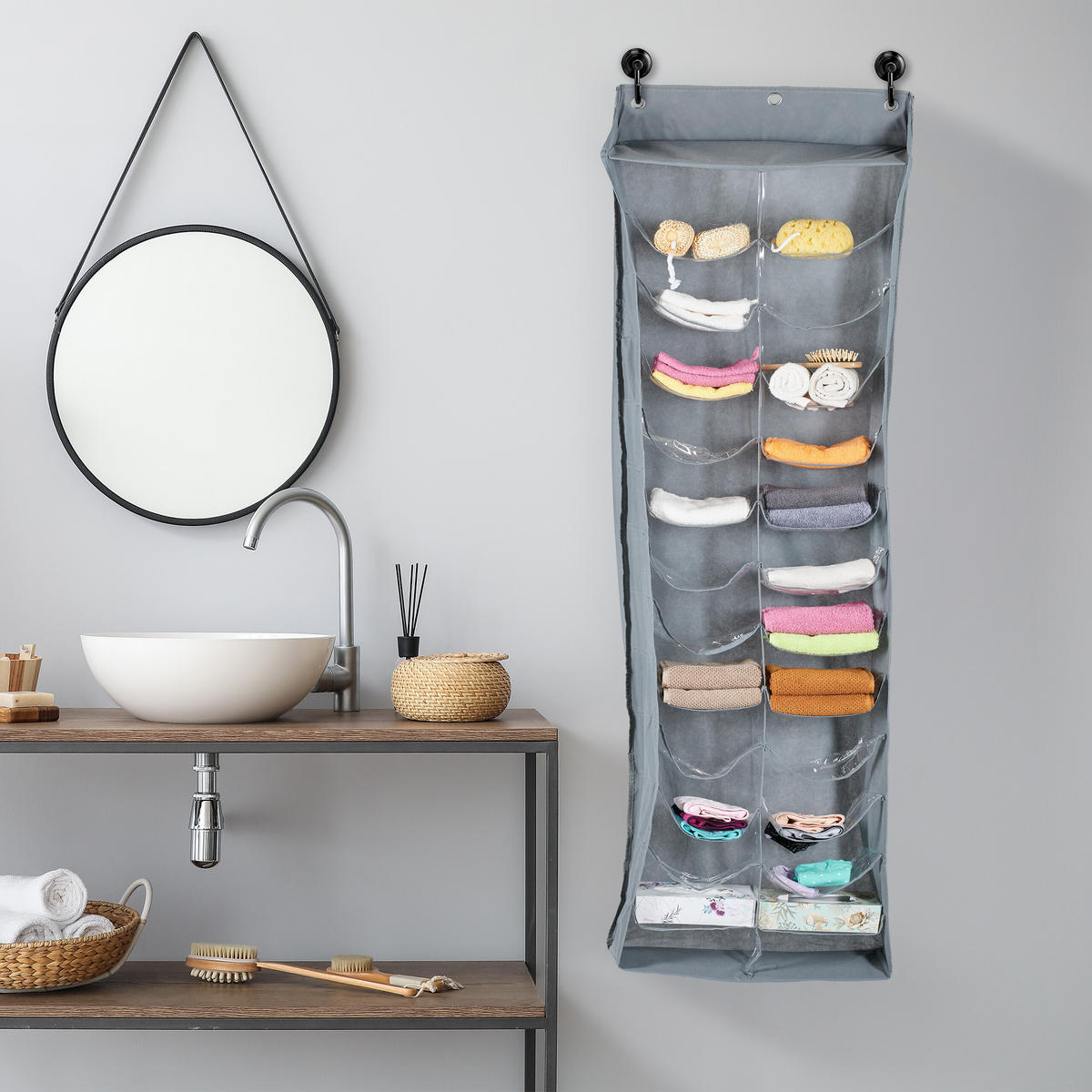 TÜRORGANIZER - Grau, Kunststoff/Textil (14/54/160cm) - Relaxdays