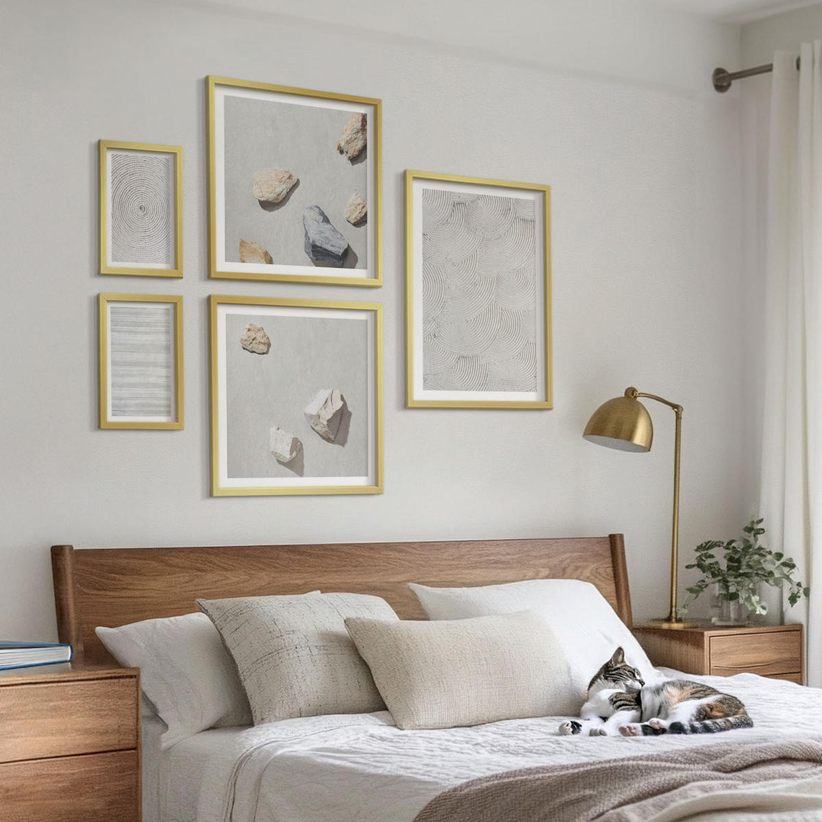 WANDBILDER 5er Set - 50x50 cm & 20x30 cm & 40x60 cm Goldrahmen - Geometrische Pappsteine - Goldfarben, Kunststoff (40/60cm) - ArtPrintCave