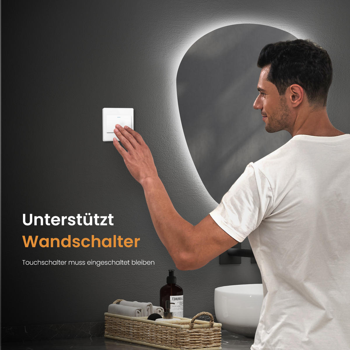 BADSPIEGEL mit Touch-Schalter, Dimmbar 60/45/3 cm - Weiß, Glas (45/2.9/60cm) - EMKE