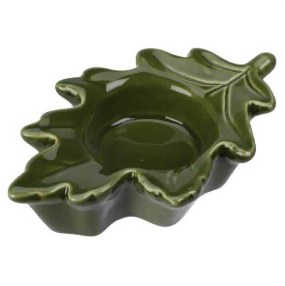 TEELICHHALTER Eichenblatt - Grün, Keramik (12/3cm) - Home Styling Collection
