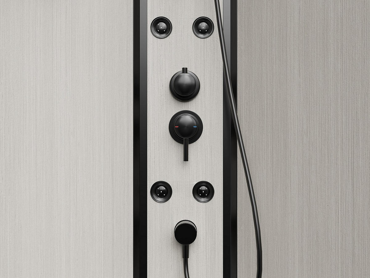 DUSCHKABINE - 80cm x 80cm - Bambus - schwarz, weiß - ARDALI - Schwarz, Glas (80/80/200cm) - Vente-Unique