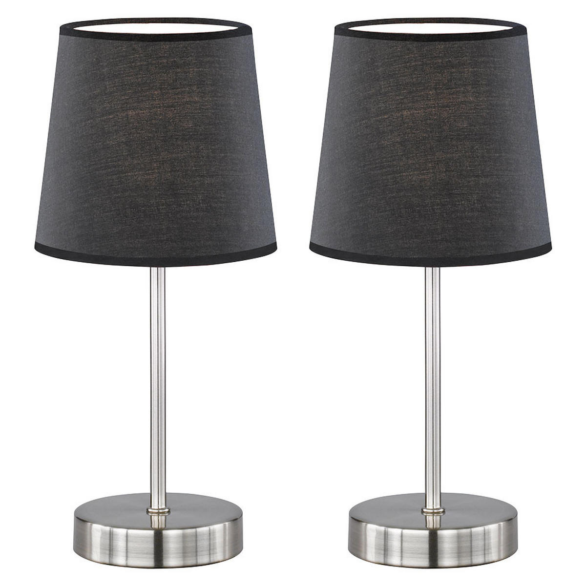 TISCHLEUCHTE Textil Schwarz Nickel matt 2er Set - Schwarz, Metall (14/14/32cm)