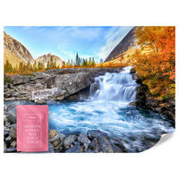 FOTOTAPETE Wasserfall Berge Wald Felsen 3D 300x210 - Blau/Gelb, Papier (300/210cm) - Muralo