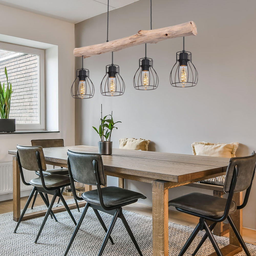 HÄNGELEUCHTE Holz Schwarz Käfig Design - Schwarz, Holz (82.5/13.6/140cm) - Globo Lighting