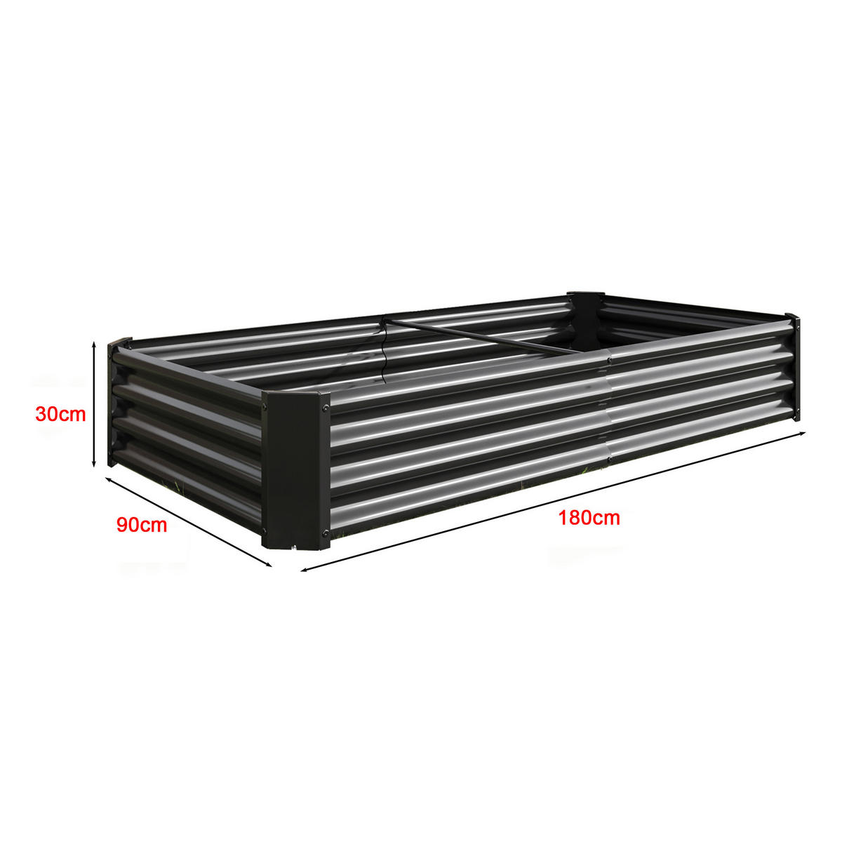 HOCHBEET 180/90/30 cm Schwarz (ohne Boden) - Schwarz, Metall (90/30/180cm) - Oxeza