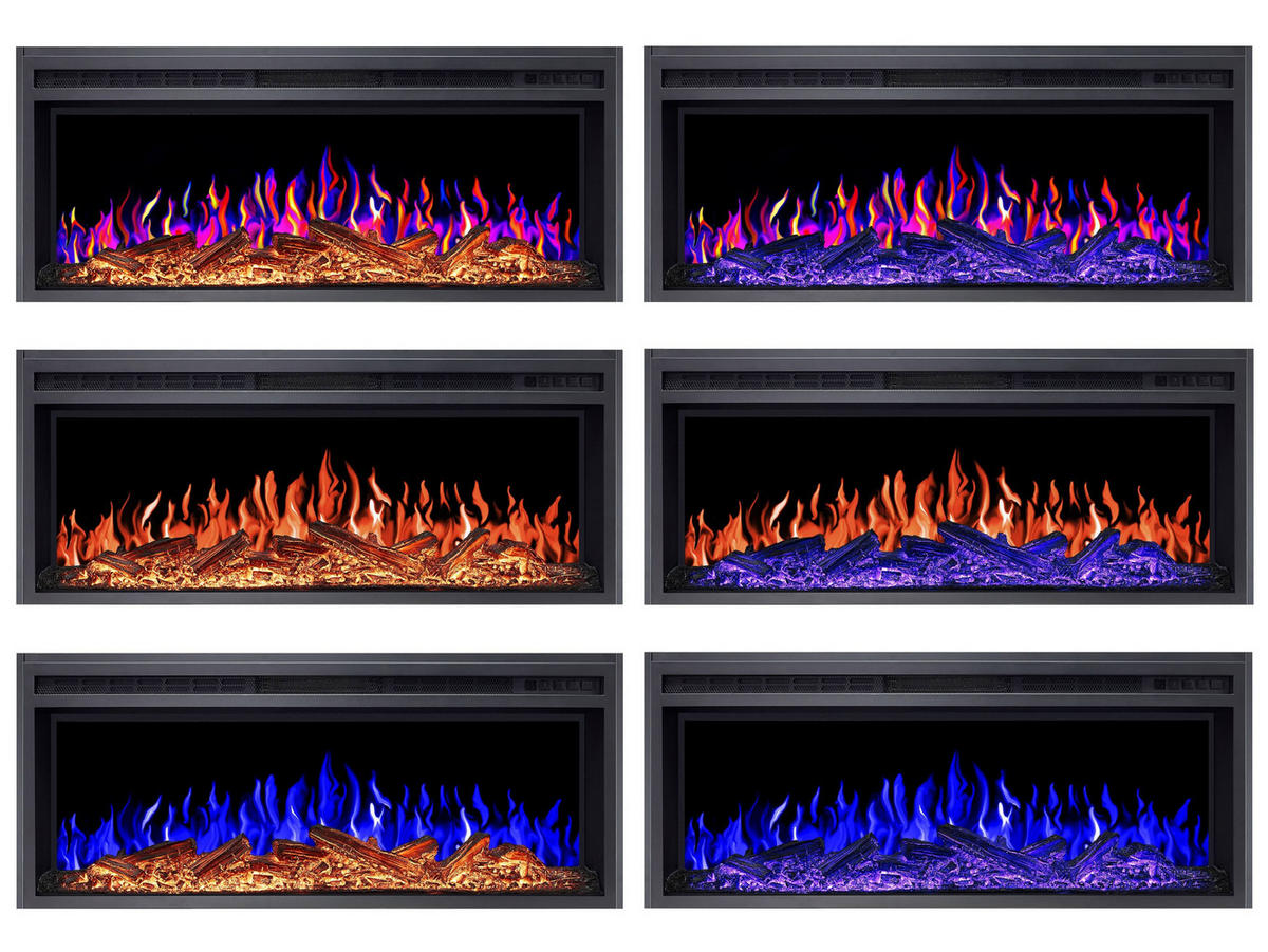 EINBAU-ELEKTROKAMINEINSATZ AF38 Multicolor – Breite 99 cm, 3D-Flammeneffekt, mehrfarbige Flammen, Heizfunktion - Schwarz, Glas/Metall (99.3/41.4/19cm) - ArtiFlame