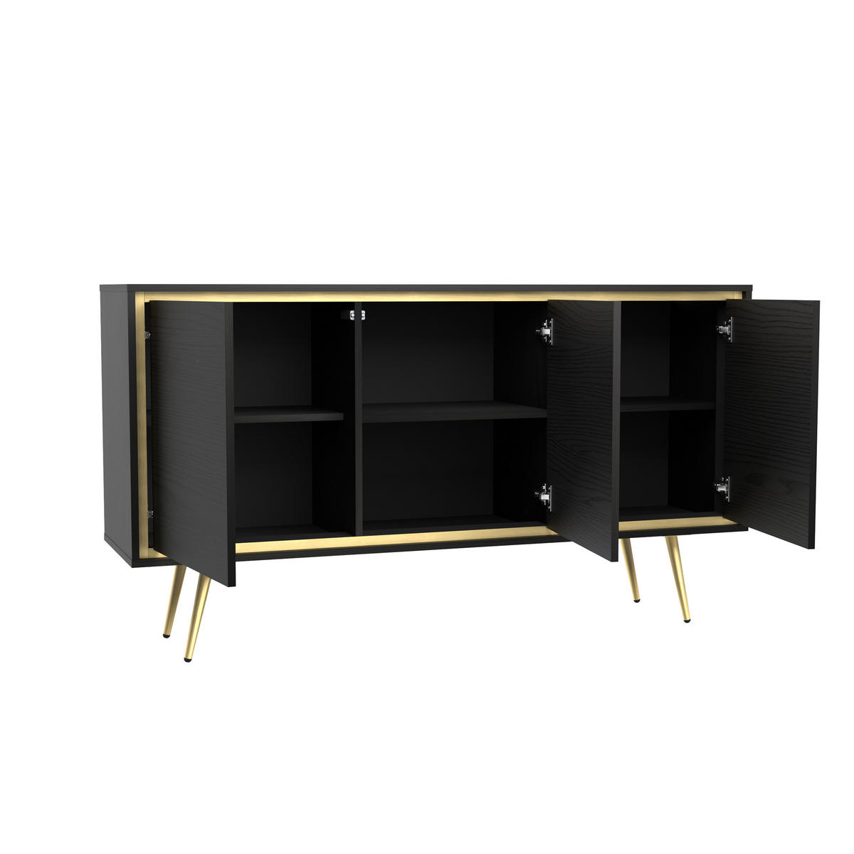 KOMMODE Lori mit 3 Türen, Push-to-open-Öffnung, schwarz - Schwarz, Holzwerkstoff/Metall (150/80/40cm) - Beautysofa