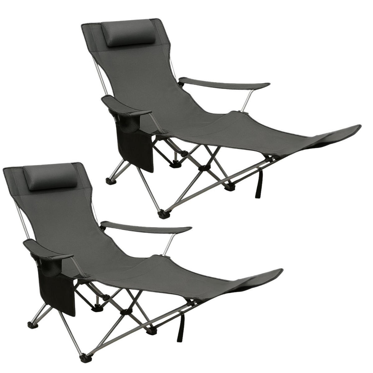 GARTEN LIEGESTUHL 2er Set klappbar in Grau - Grau, Metall (53/88/156cm) - Coemo