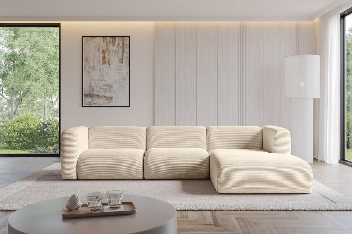 ECKSOFA Ottomane Rechts MIRA-L2 318x179x89 Beige Cord - Sandfarben/Beige, Holzwerkstoff/Kunststoff (318/179cm) - ALTDECOR